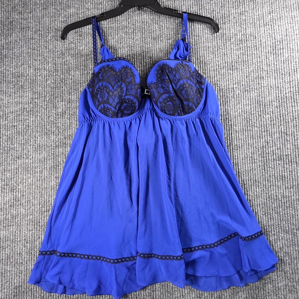 Cinema Etoile Seductivewear 3pc Babydoll Robe Set French Blue‎ Black Lace 3X NEW